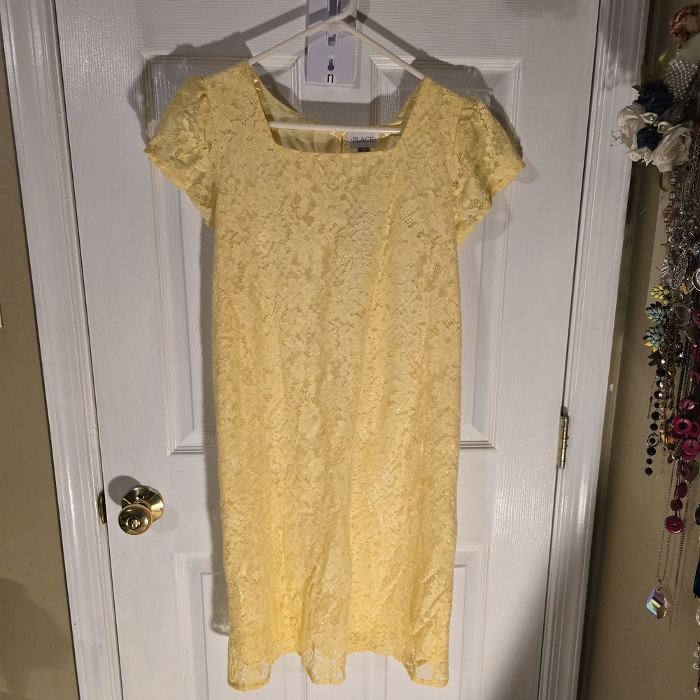Children's Place Yellow Floral Lace Shift Dress Short Sleeve Sun Valley S/P NWT - Picture 1 of 5